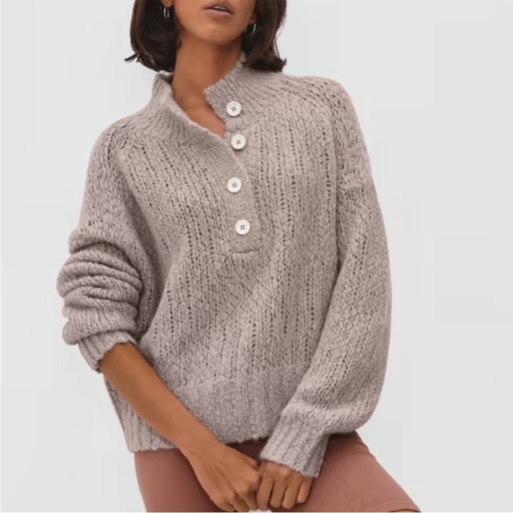 Everlane The Lofty Knit Henley Alpaca Henley Pink Sweater Pullover XS NWT